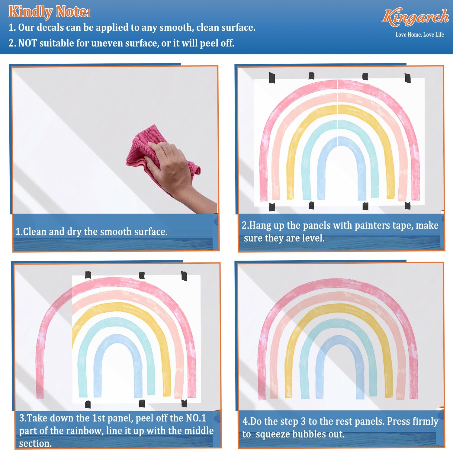 Large Watercolor Rainbow Wall Decals Colorful Peel & Stick Nursery Room Decor