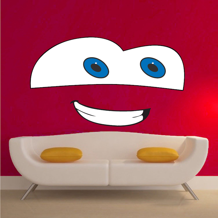 Cars Face Cartoon Wall Decal Lightning McQueen Pixar Kids Room Movie, e32