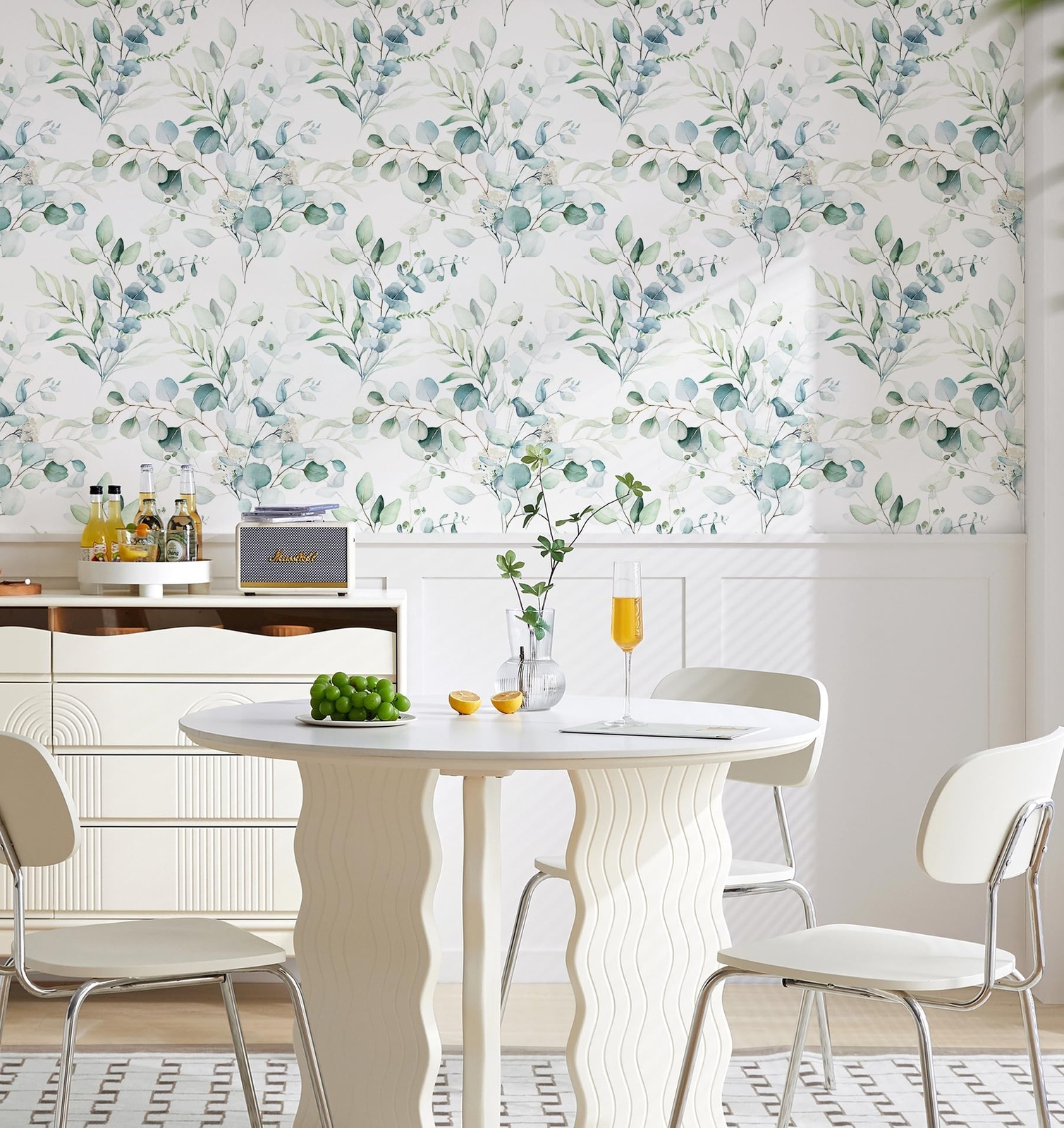 HAOKHOME Peel and Stick Wallpaper Boho Green/White Eucalyptus Leaf Floral Wal…