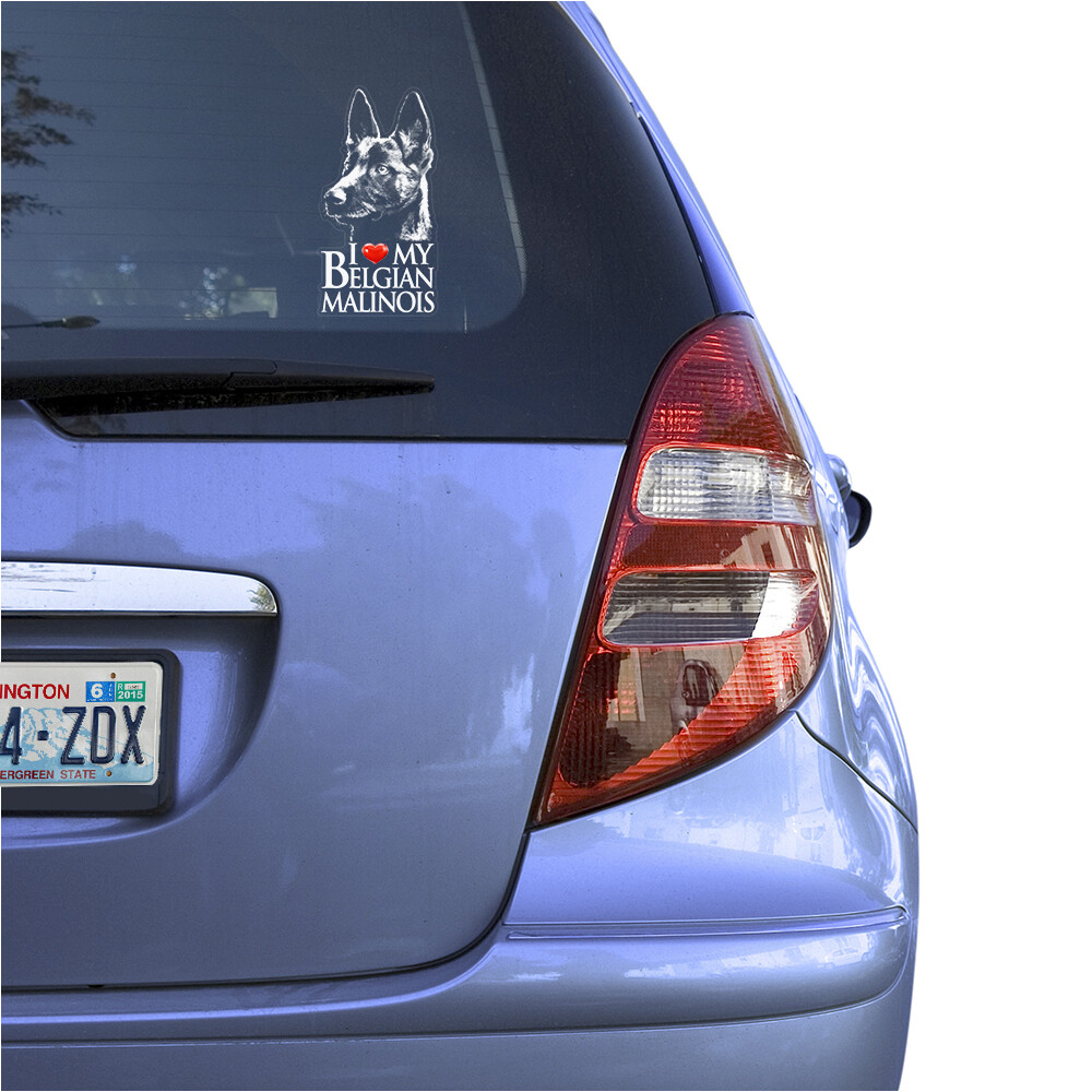 I LOVE MY BELGIAN MALINOIS CLEAR VINYL DECAL STICKER FOR CAR OR TRUCK WINDOW,DOG