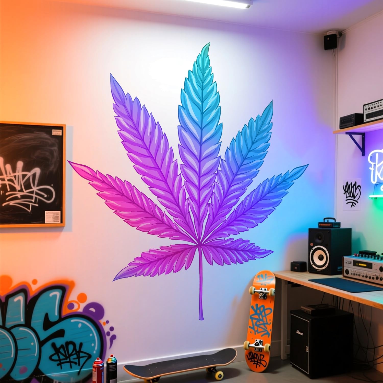 Neon Colorful Maple Leaf Peel and Stick Wall Decals Decor Art for Game Room