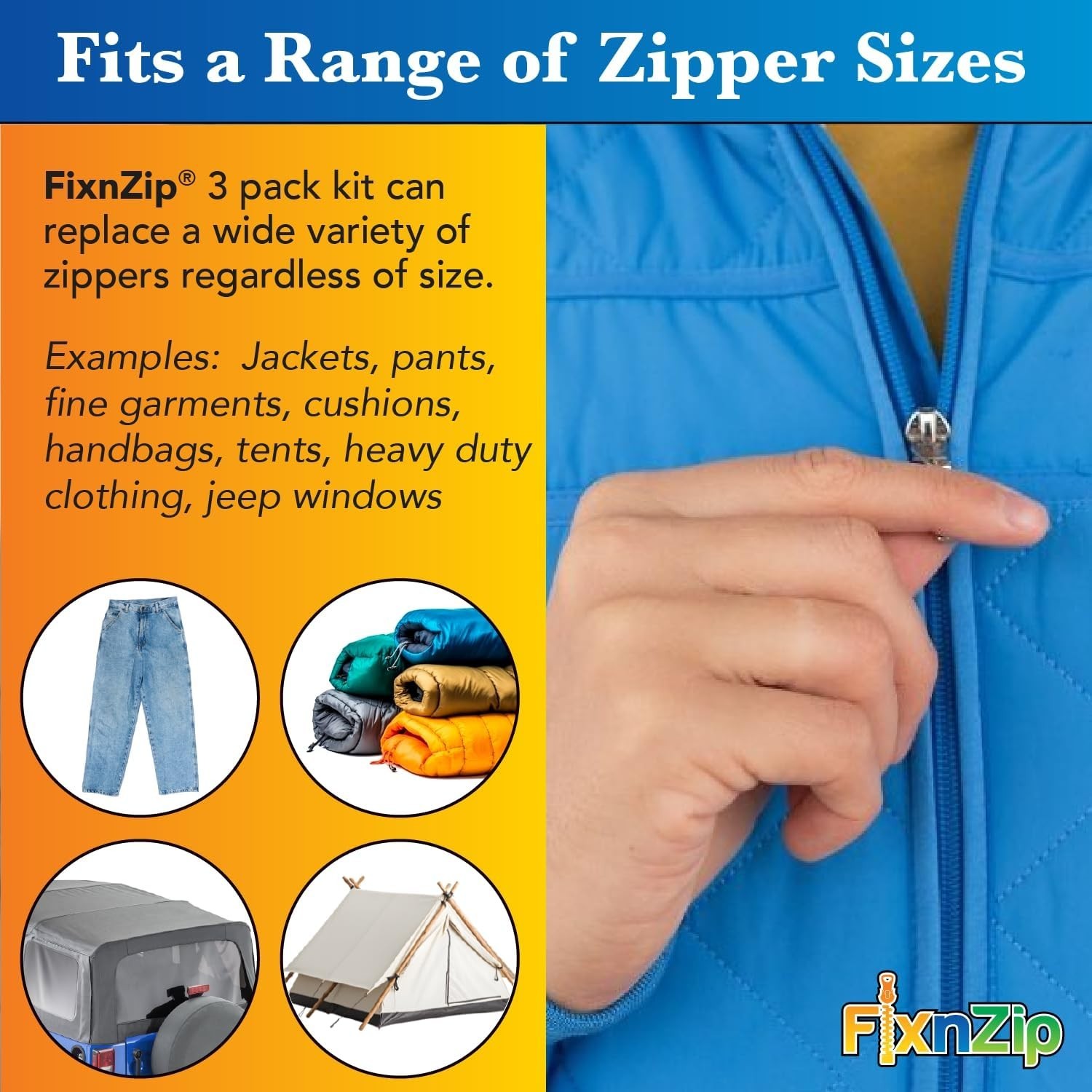Fix n’ Zip Universal Zipper Repair Kit – Black Nickel, 3 Sizes for Quick Repairs
