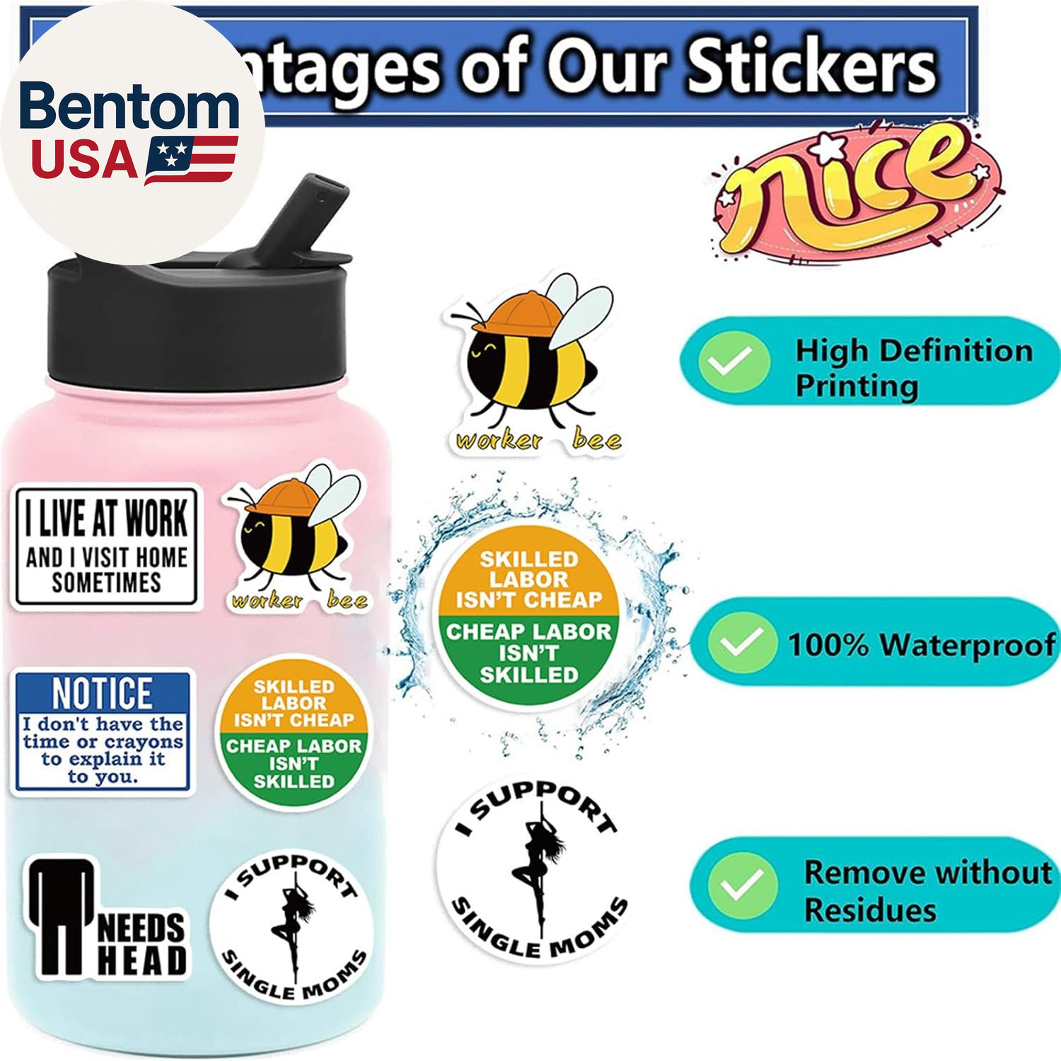 100 Pcs Funny Stickers for Adults (Dirty) Meme Water Bottles Sticker Pack Waterp