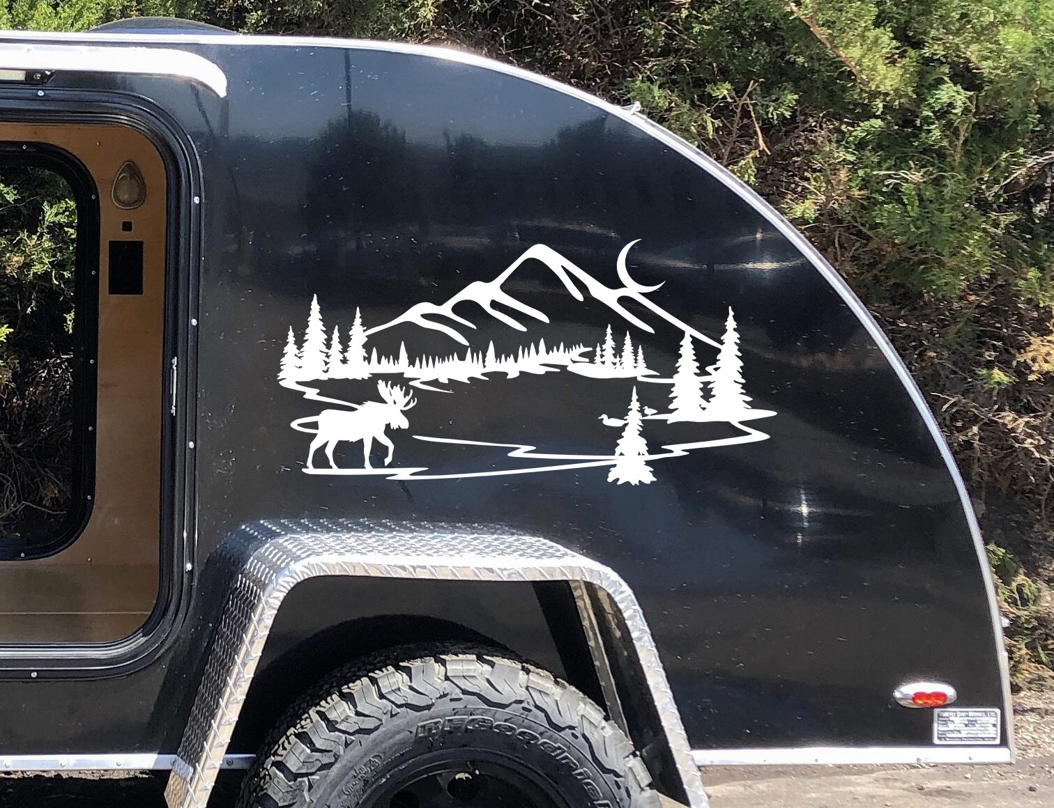 Moose Ducks Lake Mountain Moon Scene Vinyl Decal – RV Camper Graphics – Die Cut