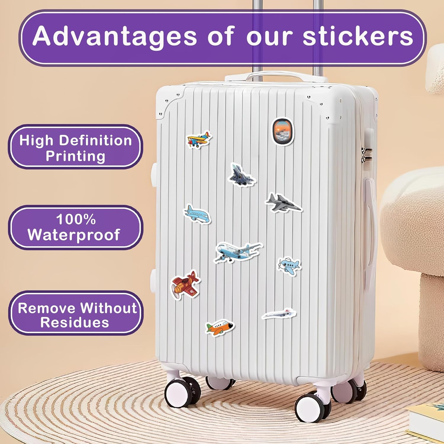 50 Pcs Airplane Vinyl Sticker Waterproof PVC Plane Decals Aircraft Stickers for