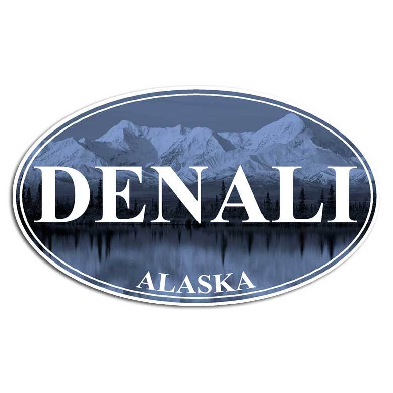Denali National Park Sticker Alaska Decal Blue Wildlife Moose Hiking Fishing USA