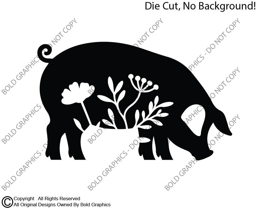 Pig & Flowers Decal Sticker Vinyl Die Cut Ranch Farm Life Love Swine Bacon Oink
