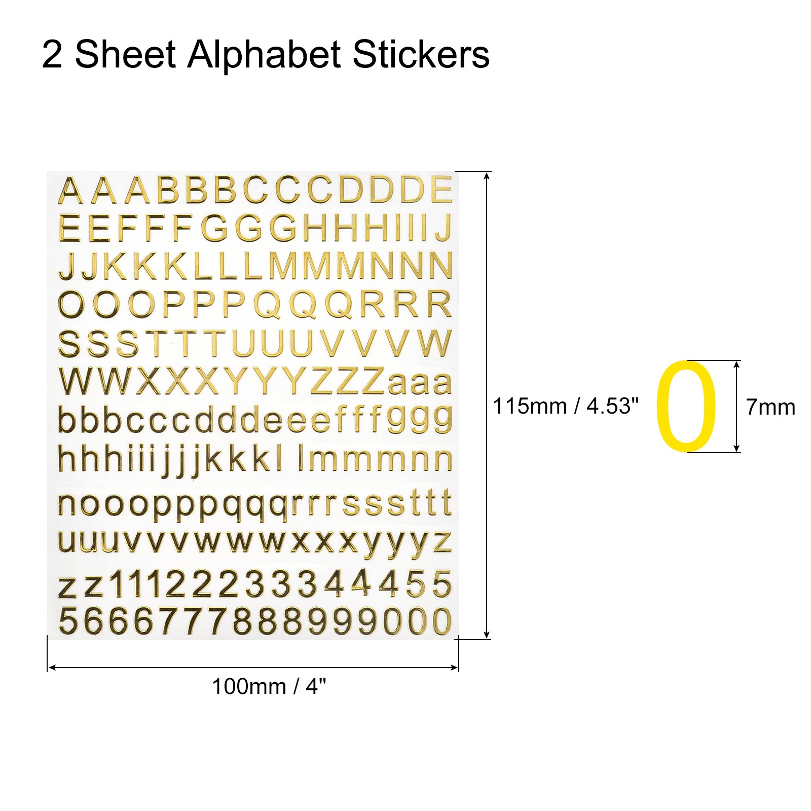 2Sheets Alphabet Letters Number Stickers Foil Glitter Self Adhesive Gold