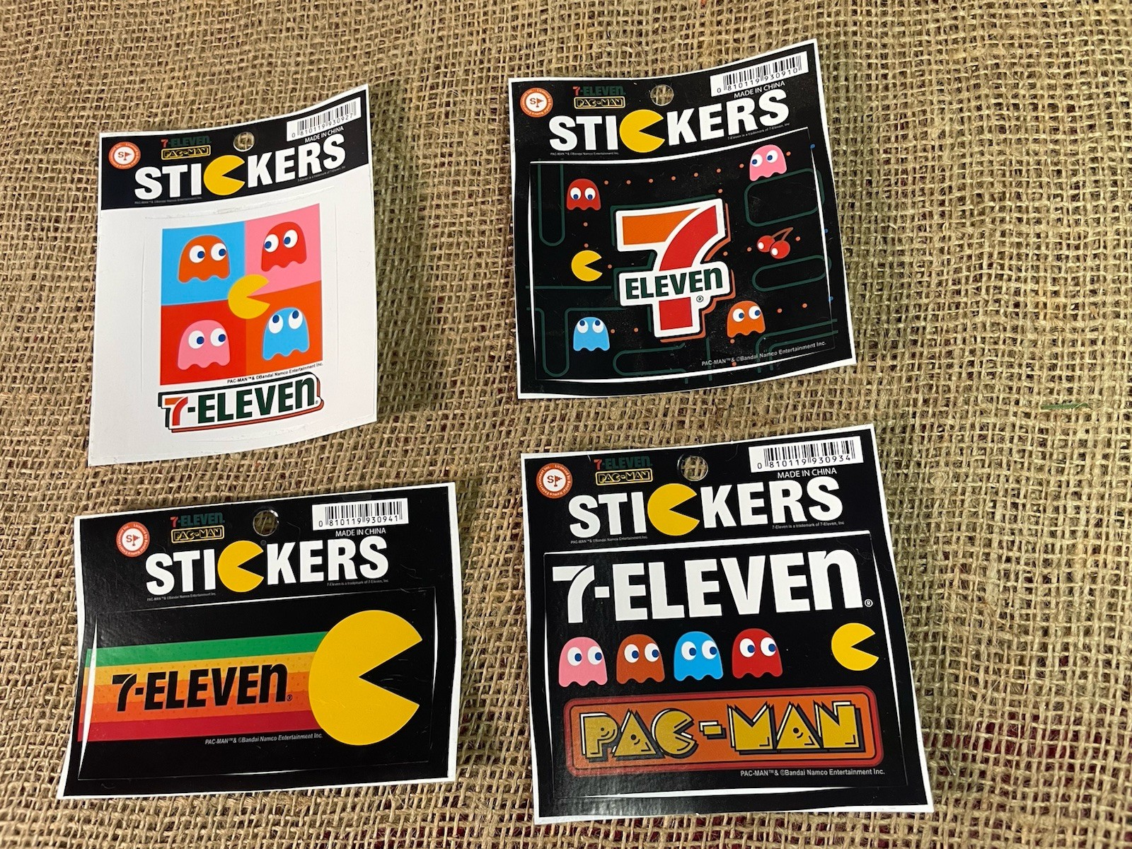 7-Eleven Pac-Man Stickers Lot 4, Pac-Man Bandai Namco Arcade Games Decals