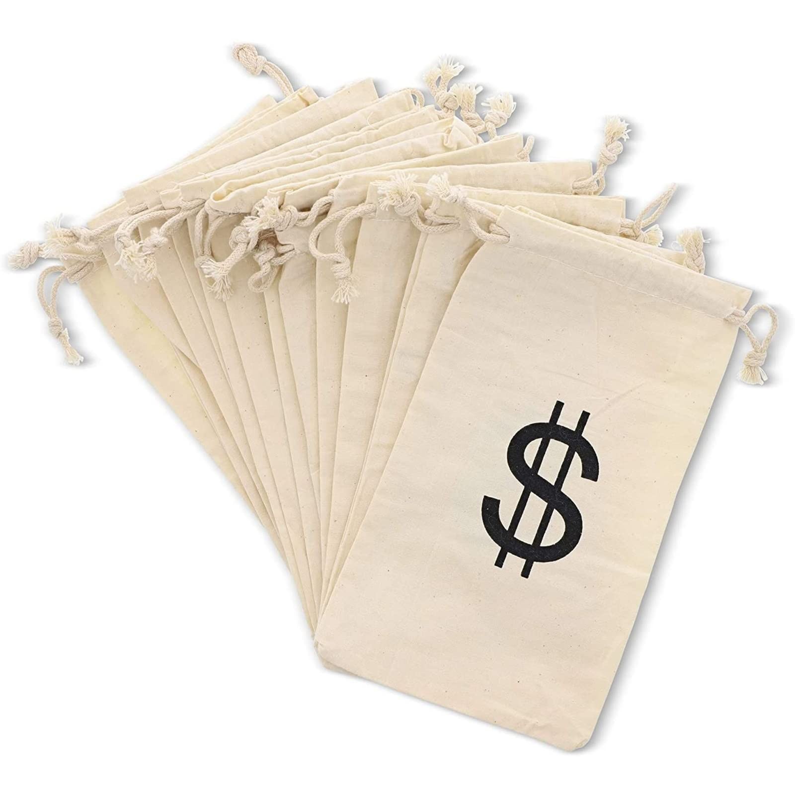 Juvale Money Bags Canvas Drawstring Pouches – 12 12 count (Pack of 1), Beige