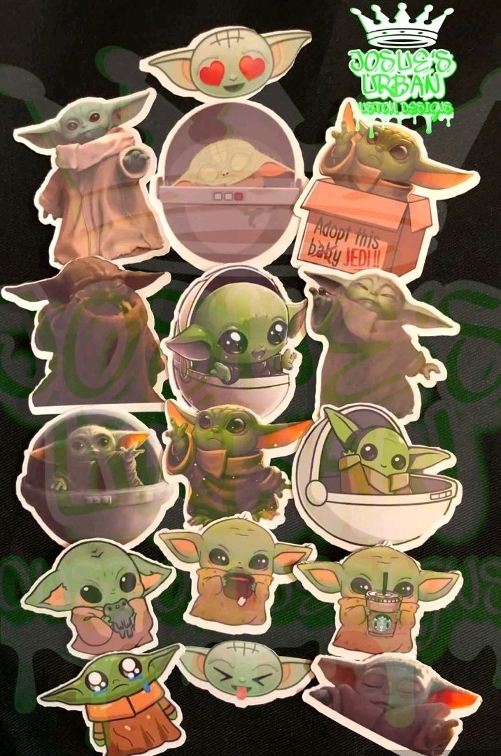 16pcs Grogu Baby Yoda Glossy Stickers