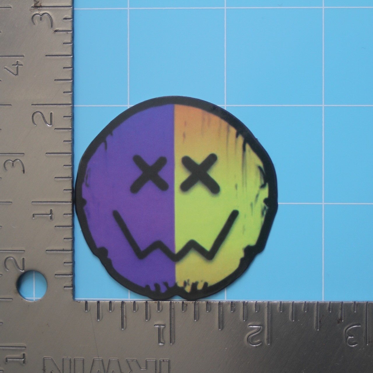 Horror Street Art Sticker (DEAD SMILEY FACE) Creepy Halloween, Gloss PVC Decal