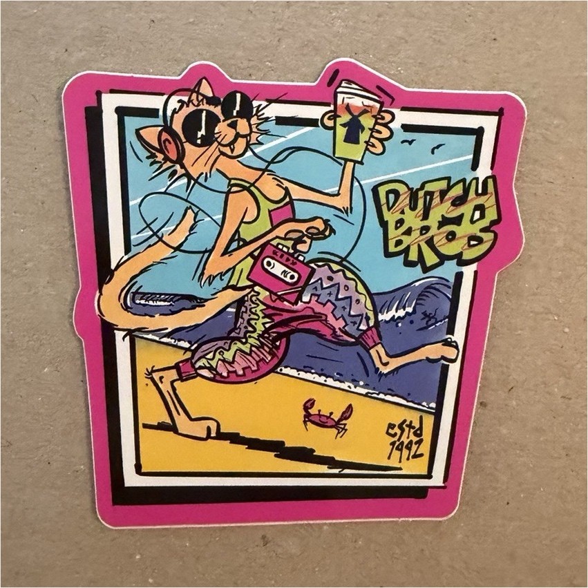 Dutch Bros Coffee Cartoon Sticker Pink Yellow Blue Multicolor Coffee & Tea Theme
