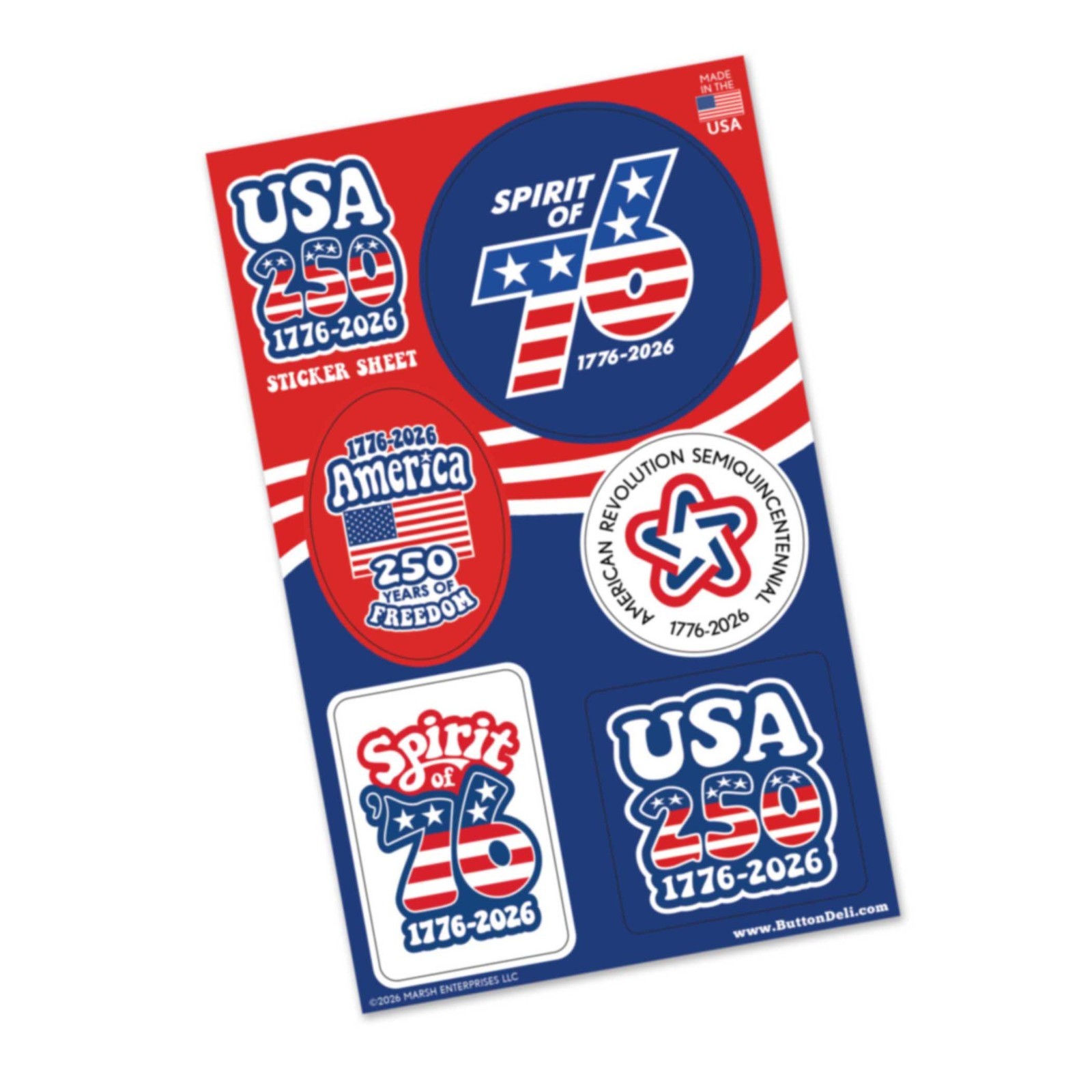 25 Die Cut Sticker Sheets – GROOVY America Semiquincentennial 250 USA Spirit 76