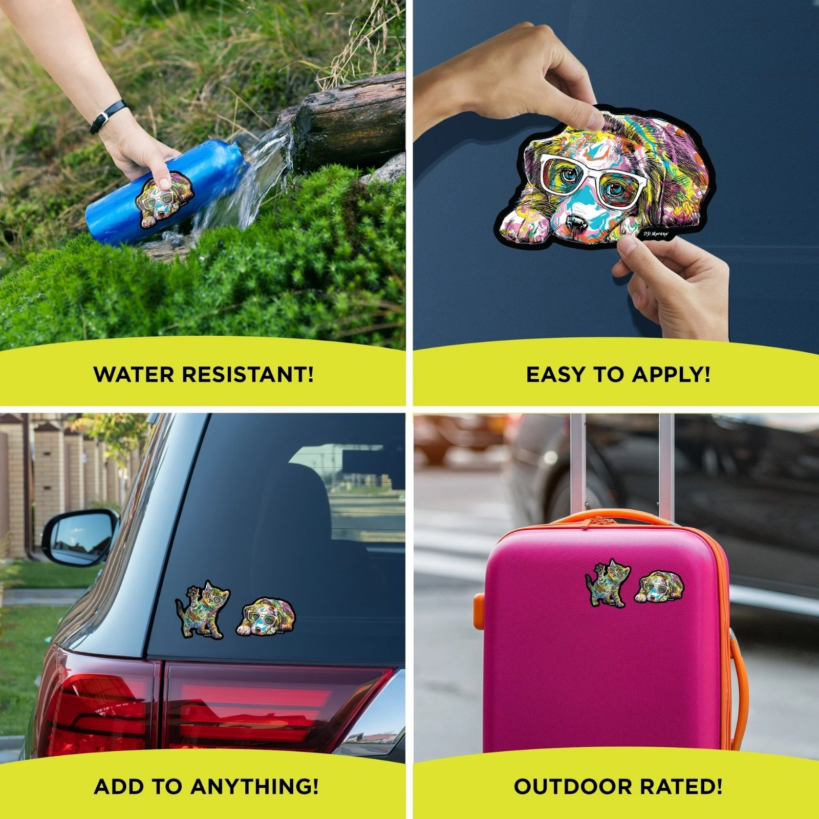 Rainbow Cat Dog Glasses Stickers Decals Car Laptop Locker Colorful Fun Gift Idea