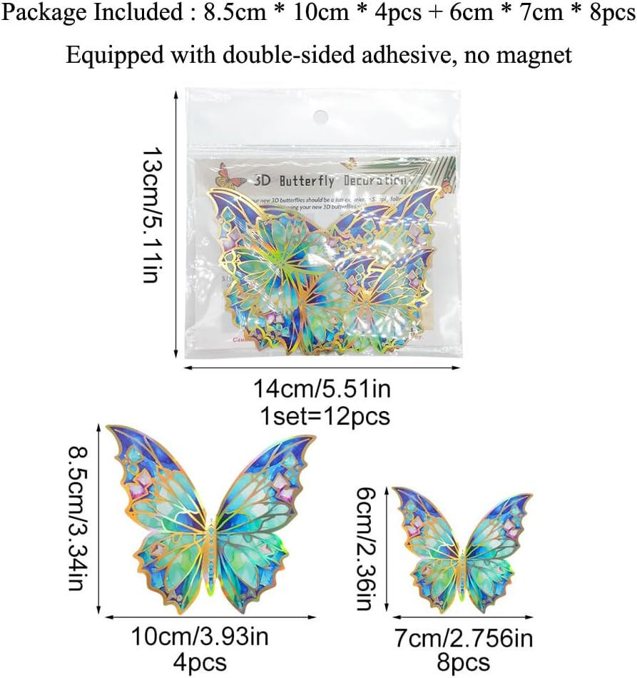 12Pcs Golden Edged Butterfly Wall Sticker 3D Butterflies Room Decor Decals Home