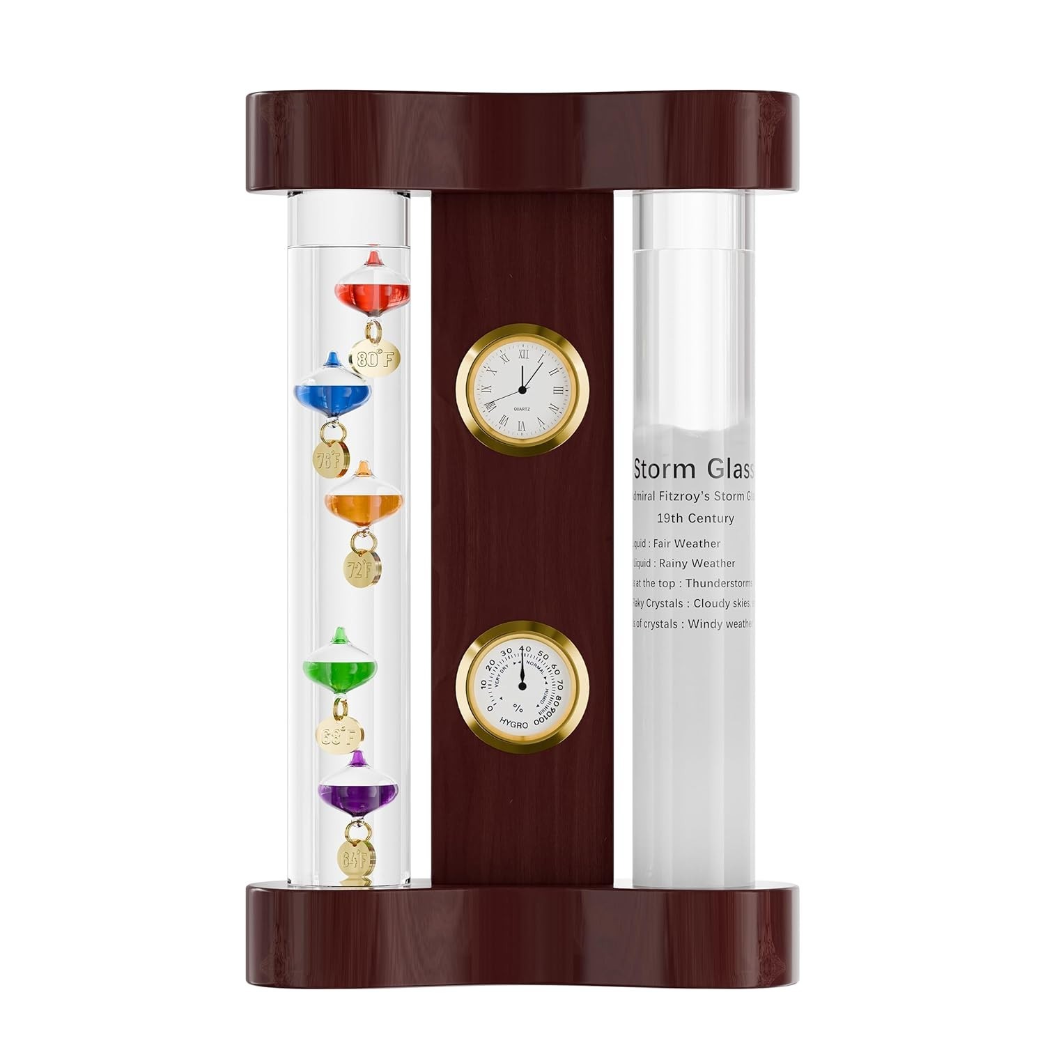 Analog Weather Station with Glass Galileo Thermometer Fitzroy Storm Glass Precis