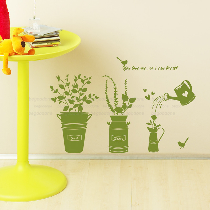 Green Pot Waterproof Removable Bedroom Office Balcony Wall Decoration Wallpapers