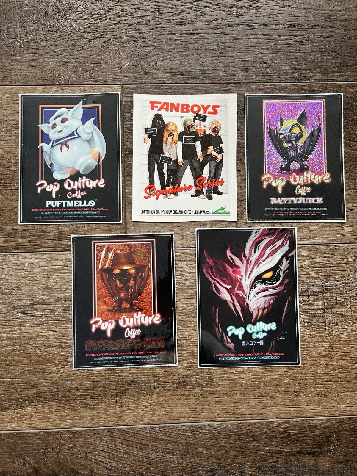 Pop Culture Coffee Stickers Set Of 5 Battyjuice Java The Hutt Puftmello