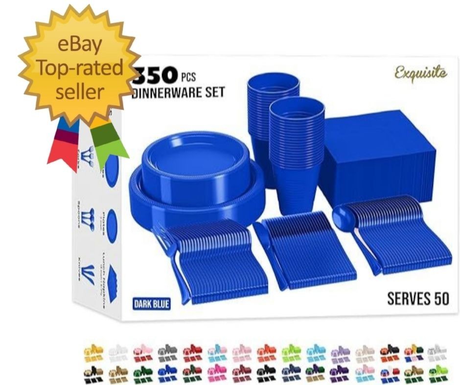 350 Pcs Dark Blue Plastic Plates For Party, Dark Blue Disposable Plates Set, …