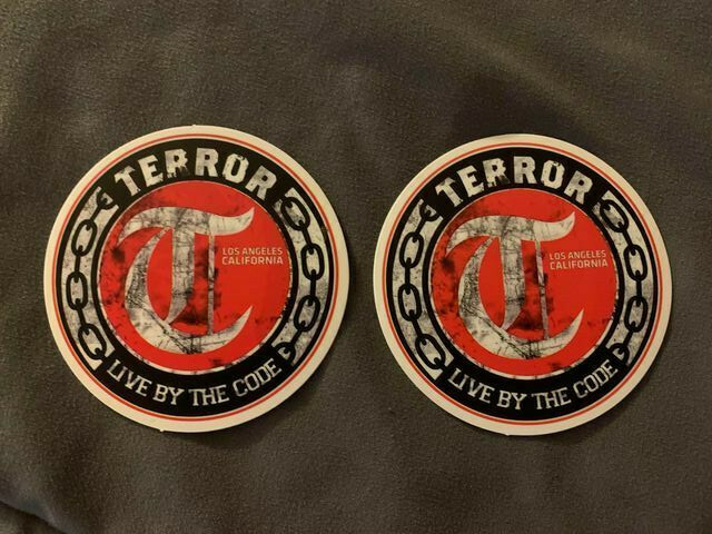 Lot of 2 TERROR 2 1/2" x 2 1/2" BAND Logo STICKERS Black Red FAST! FREE SHIP! LA