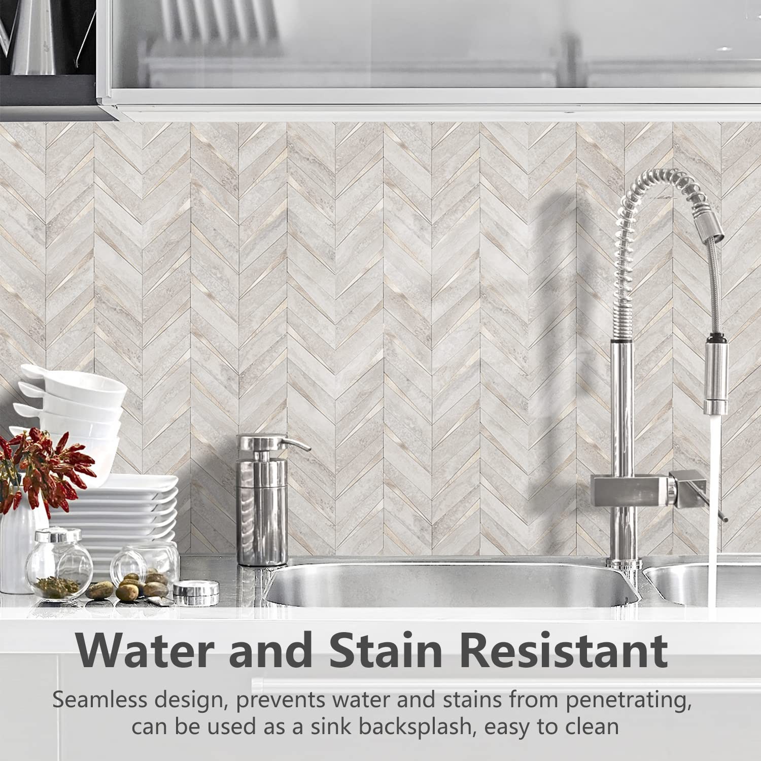 Azulejos Adhesivos De Espiga Beige Y Oro Para Cocina Pack De 10 De Lujo