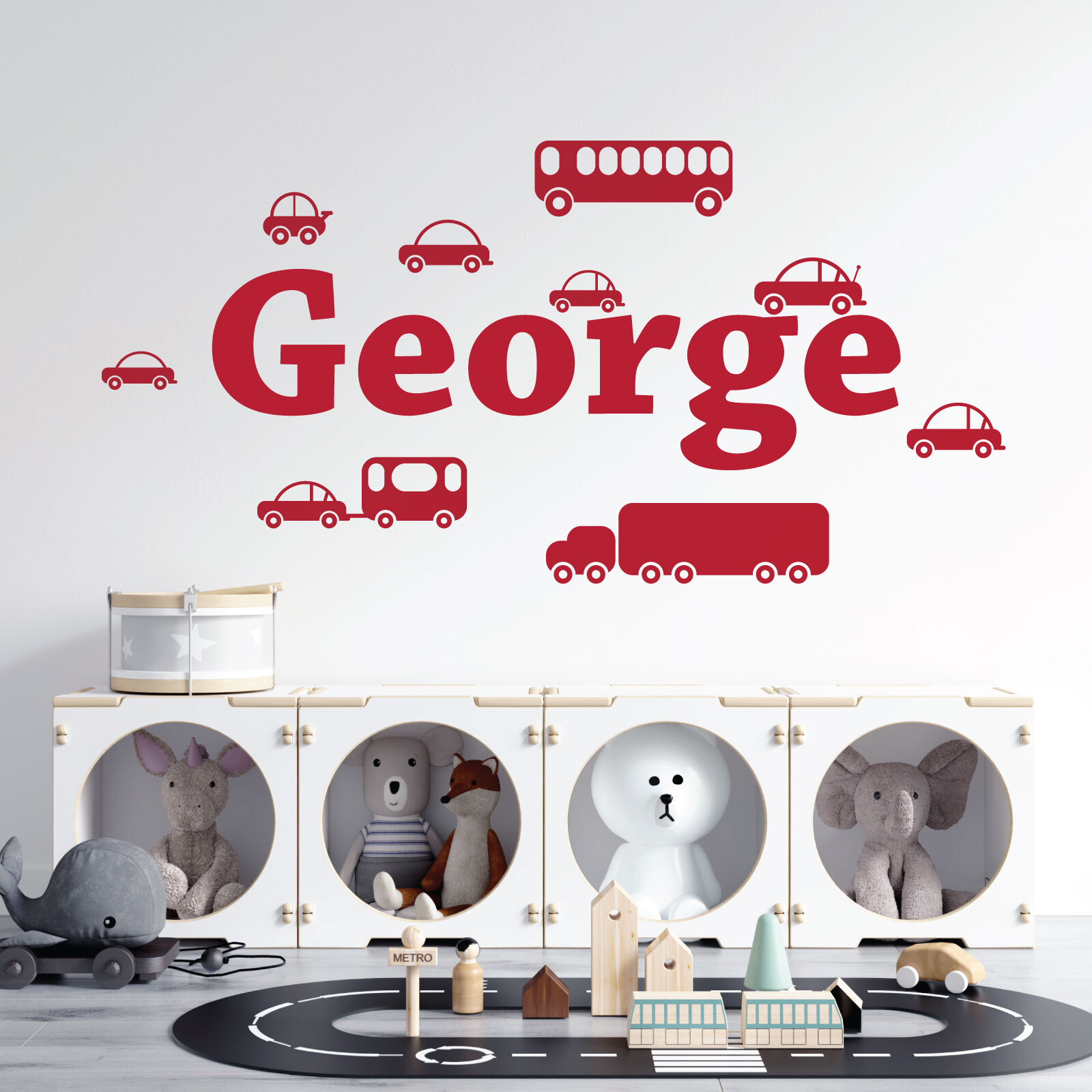 Personalised Name Cartoon Trucks Cars Wall Sticker – Boys Bedroom – Vinyl UK