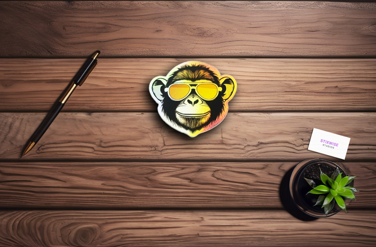 Holographic Ape with Glasses – Laminated – laptop, book, car, tumbler sticker