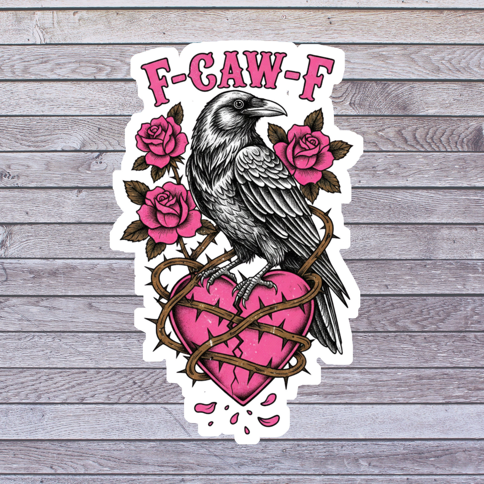 Crow sticker vinyl decal raven heart roses gothic tattoo style