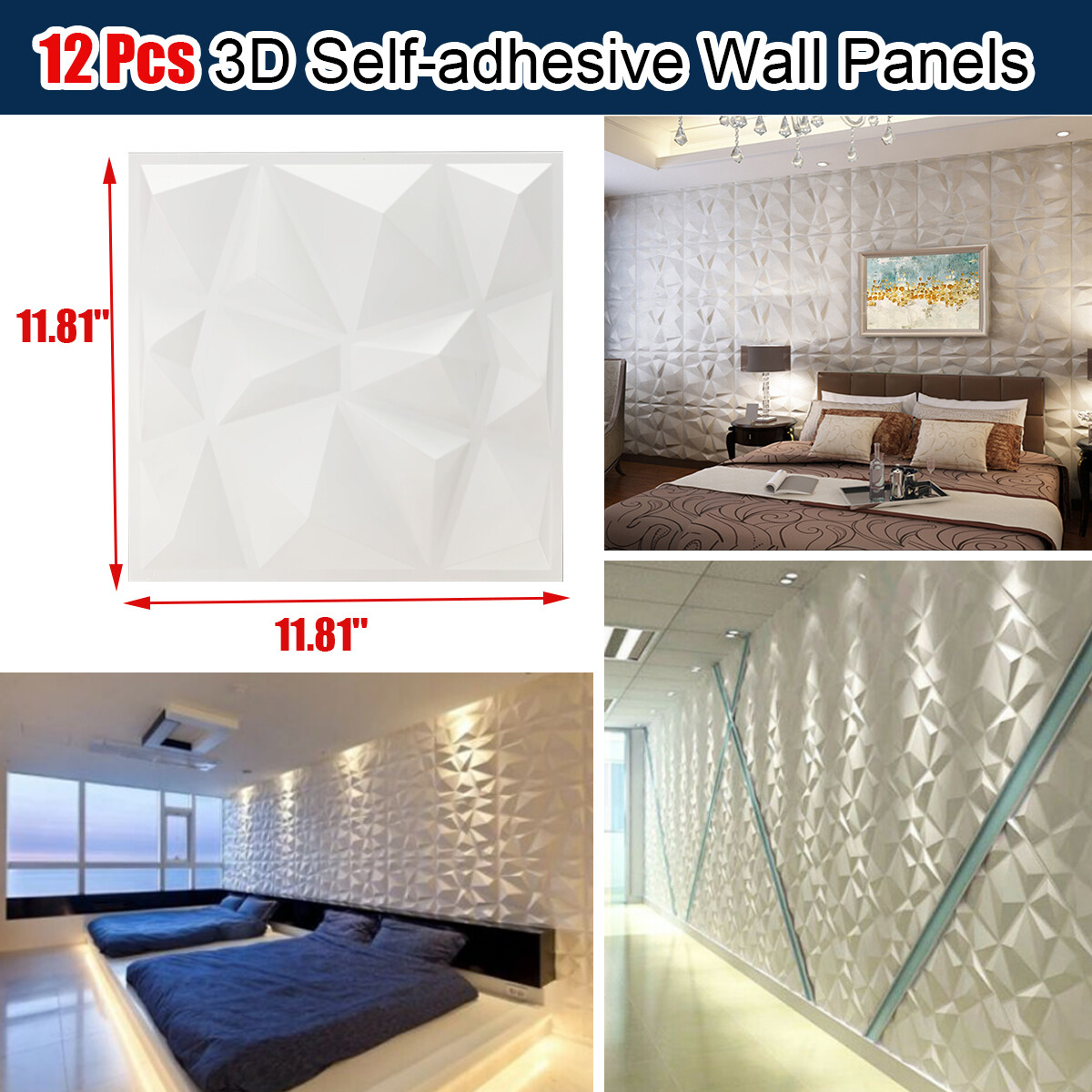 12Pcs/Set 3D Wall Panel PVC DIY Home Decor Wallpaper Background Decal 30x30CM US
