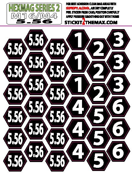 5.56 MAGAZINE STICKERS fits HEXMAG S2 MAGS WHITE NUMBERS 1-6
