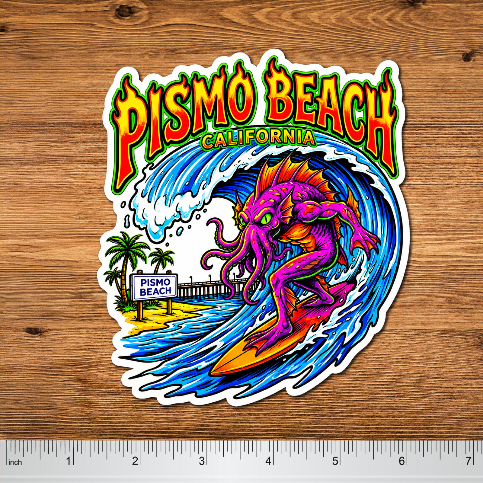 Surfing Sticker Pismo Beach 5" 2 Pack Waterproof Die Cut Glossy Vinyl Decal