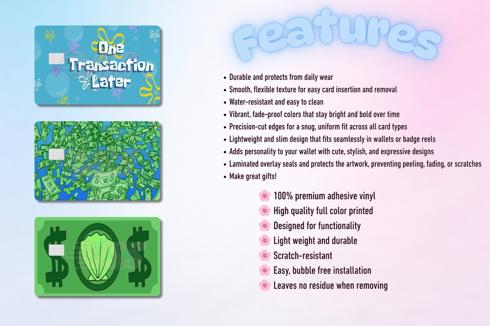 3‑Pack Clam Bikini Bottom Card Skins –Vinyl Credit & Debit Card Covers | Durable
