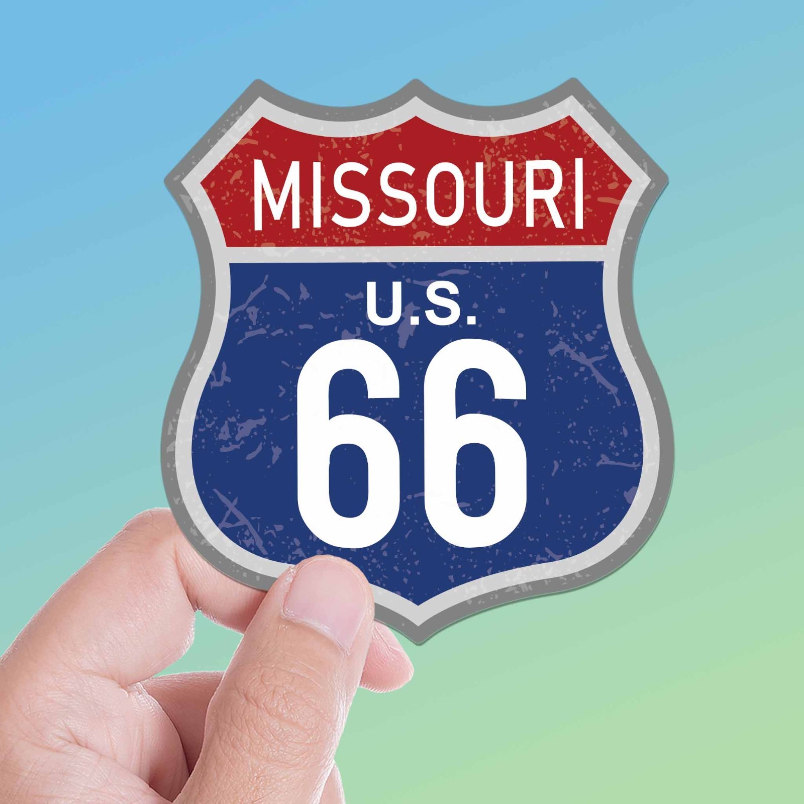 Missouri Blue Route 66 Sticker – Cool MO Vintage Highway Sign Decal for Laptop