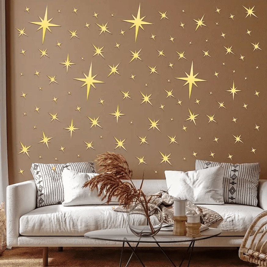 82Pcs /set Star Cross Acrylic Mirror Wall Stickers Self Adhesive Home Decor