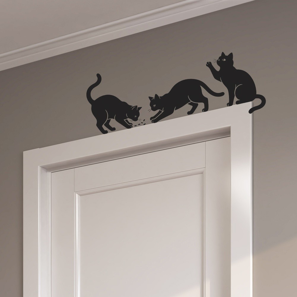 Black Cat Halloween Wall Art Sticker PVC Flexible Decor 22x26cm 60x30cm 22x29cm