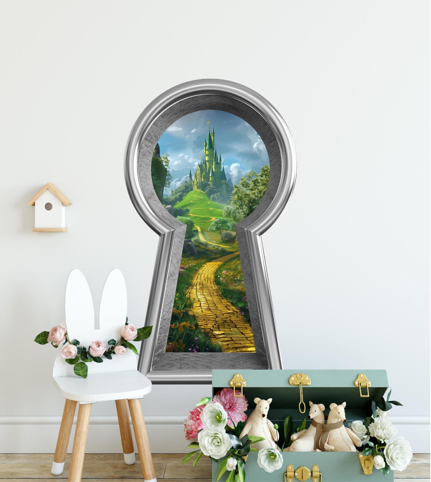 3D Keyhole Removable Wall Decal – Yellow Brick Road to Emerald Castle Decor