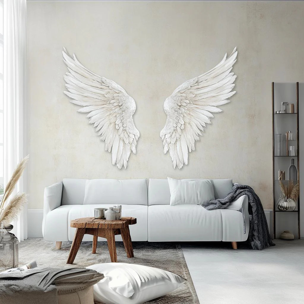 3D Angel Wings Wall Decal | Large Feathered Wings Wall Sticker Living Room