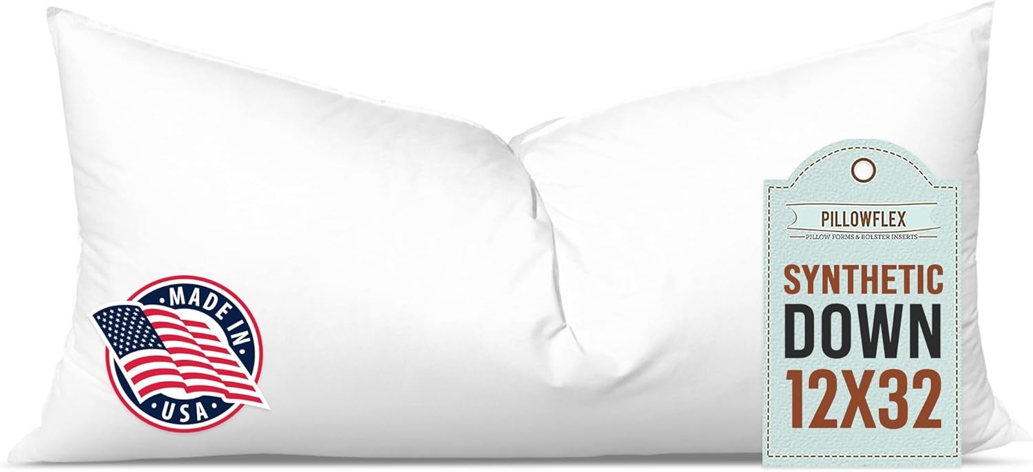 Pillowflex Synthetic Down Pillow Insert – 12×32 Down Alternative Pillow, Ultra S