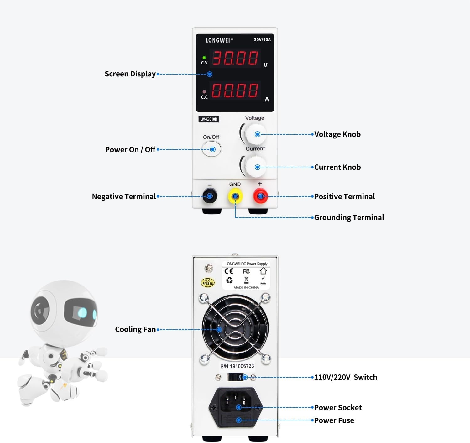 DC Power Supply Variable 30V 10A, 4-Digital LED Display, Precision … Fast Ship