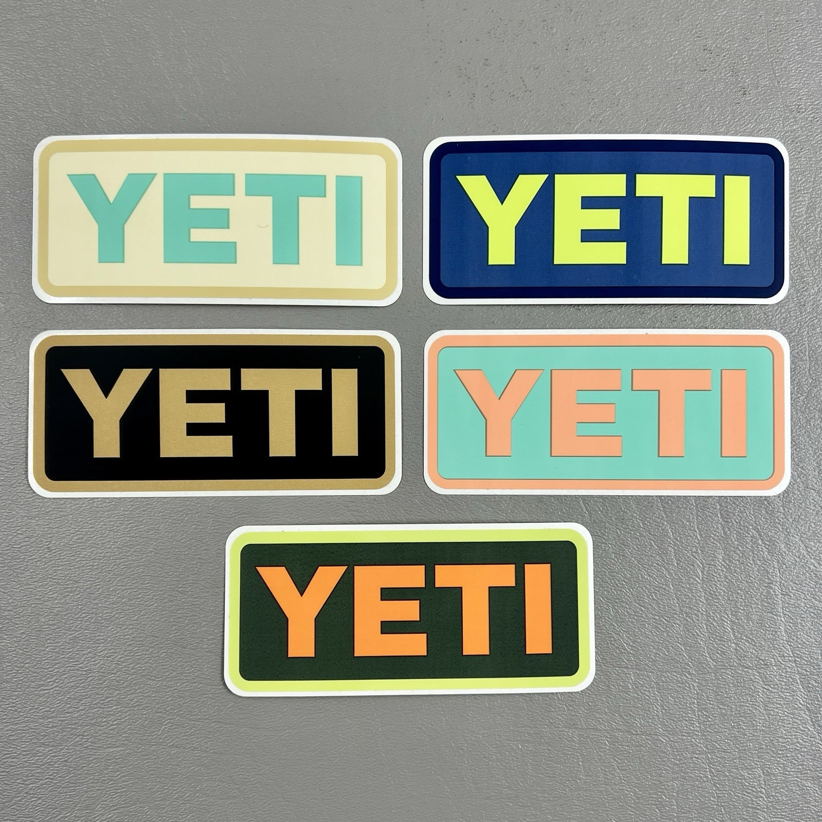 Lot Of 5 New Authentic YETI Logo Sticker Decals Assorted Colors 2×4"
