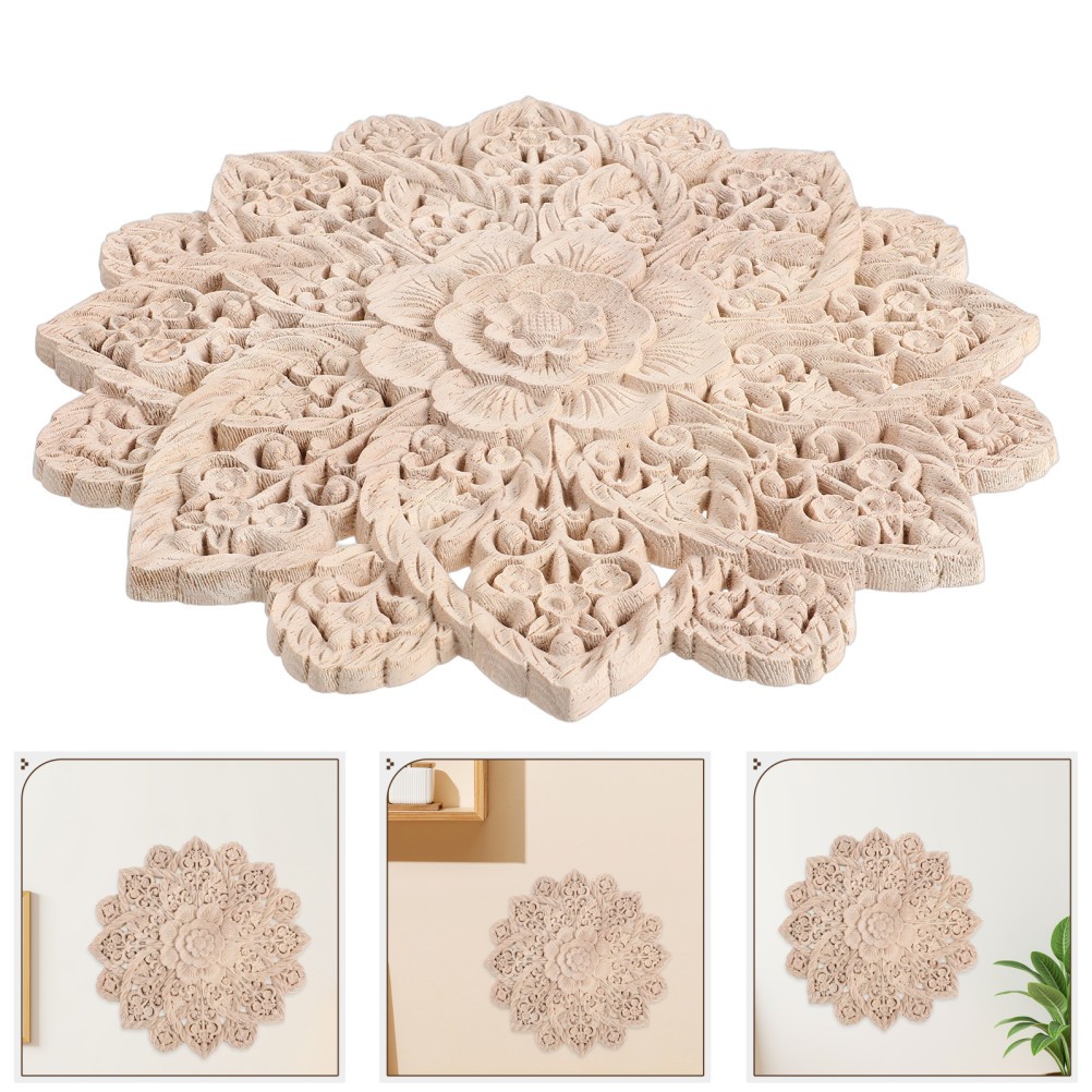 French Round Flower Wall Sticker Wood Carved Appliques Onlays Cabinet Door
