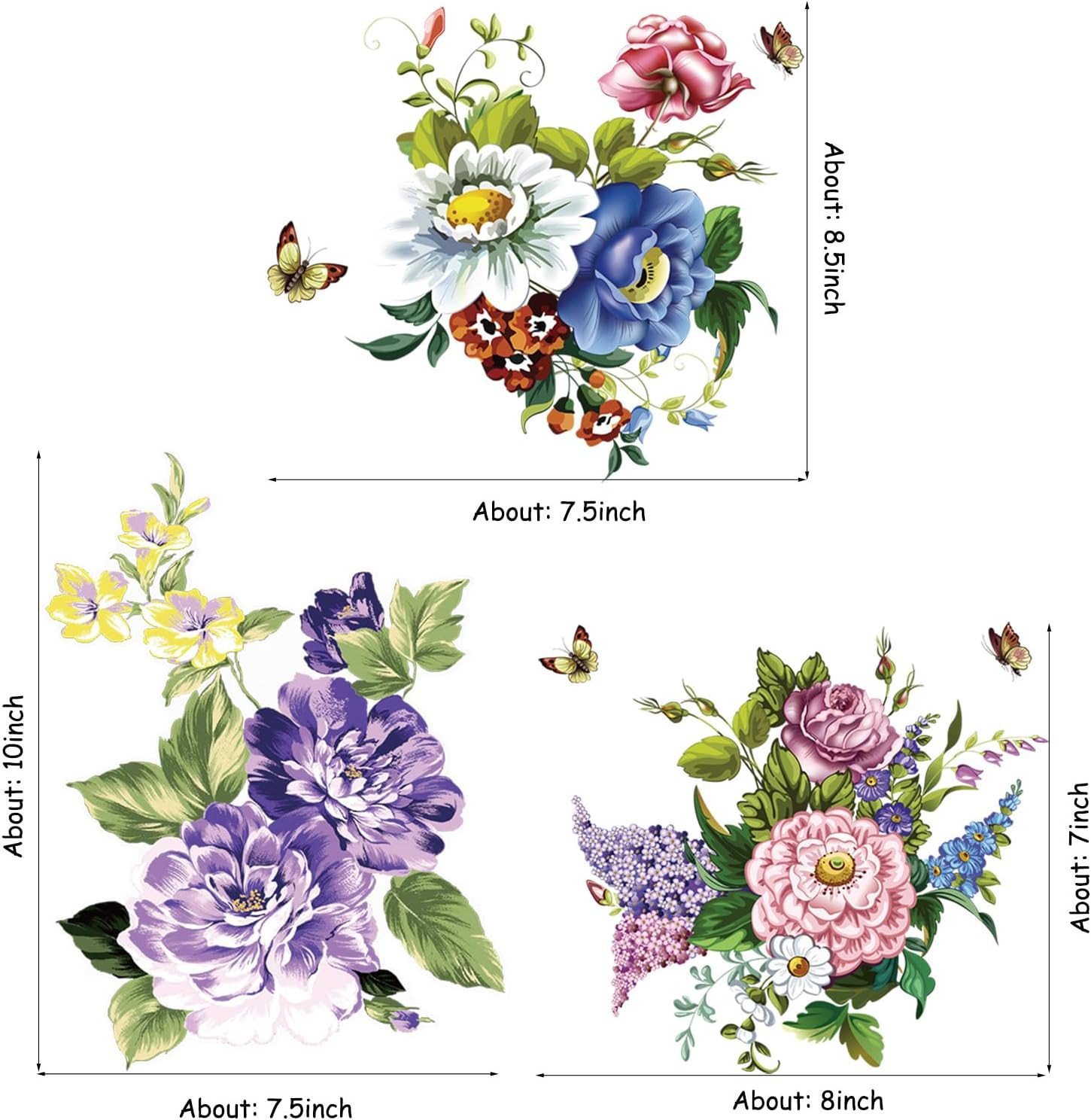 3 Pcs Flowers Wall Stickers Wall Decals Peel and Stick for Room Decorations Livi