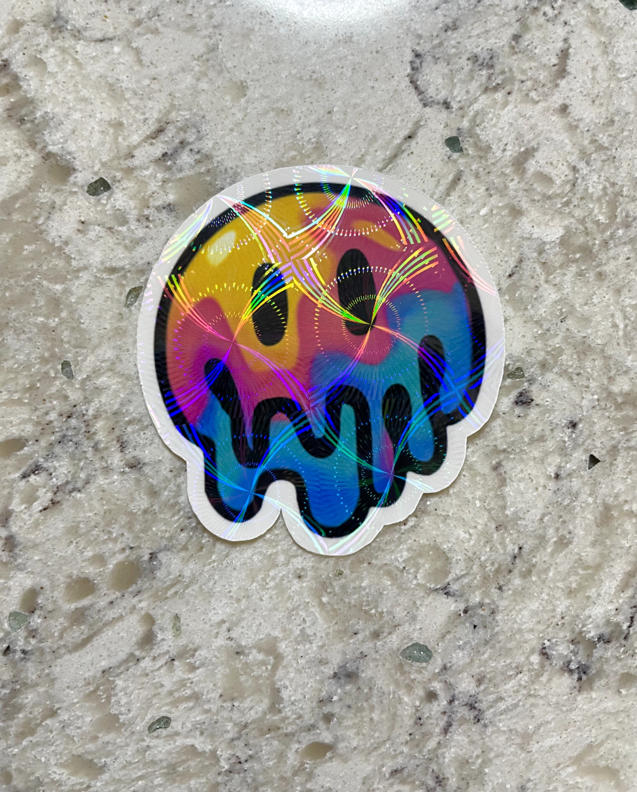 Melting Trippy Smiley Face Sticker l Gloss or Holographic Laminate l Waterproof