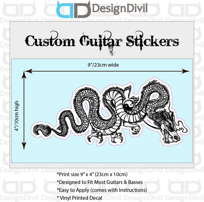 Pro Custom 'THE DRAGON' Guitar Decal Sticker Fits All Guitars 3 Colour Options