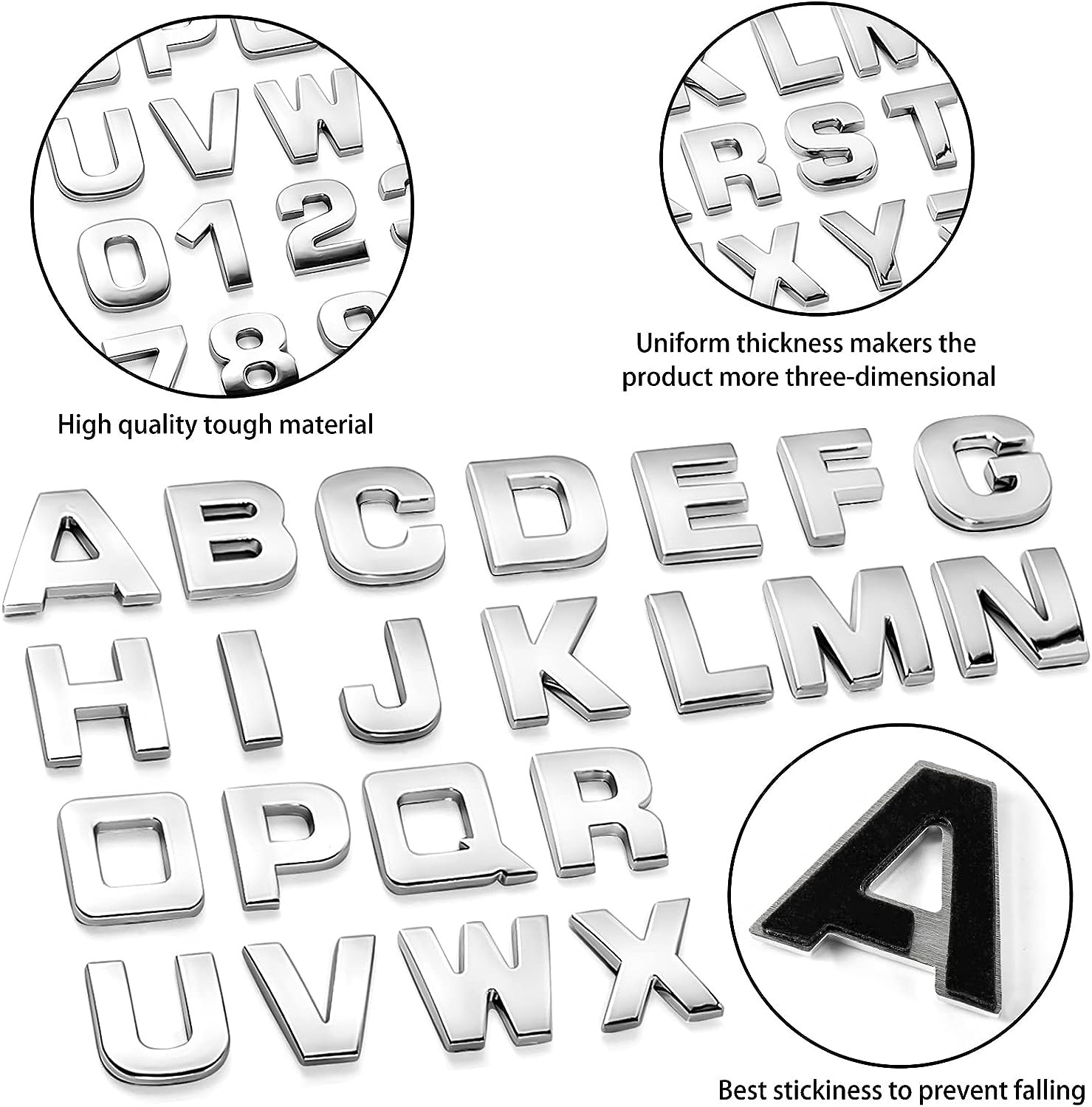 43Pcs Car Emblem Letters Sticker DIY 3D Chrome Number Symbol Badge Decal