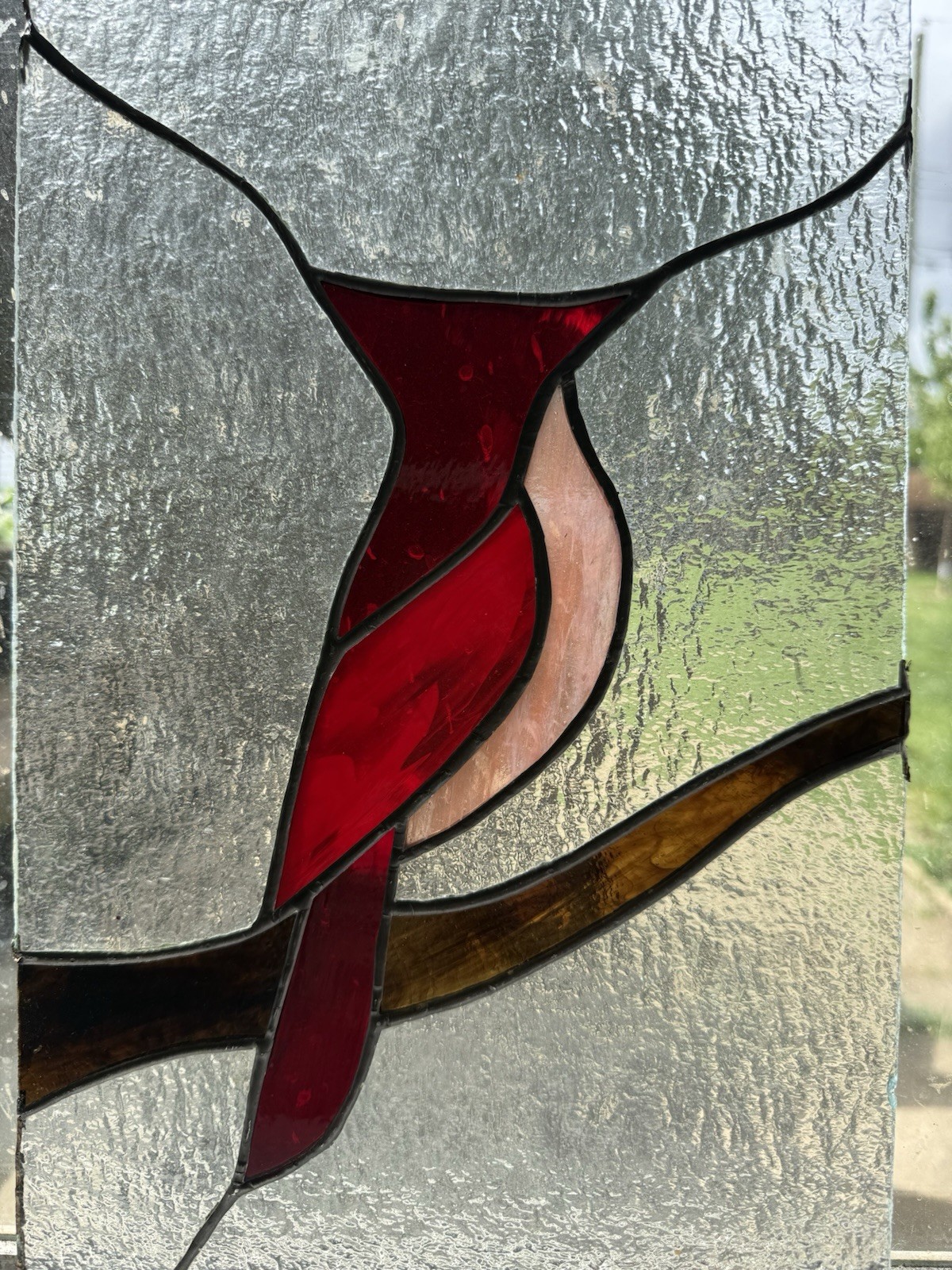 Stained Glass Bird Cardinal Window Panel 8”x12”