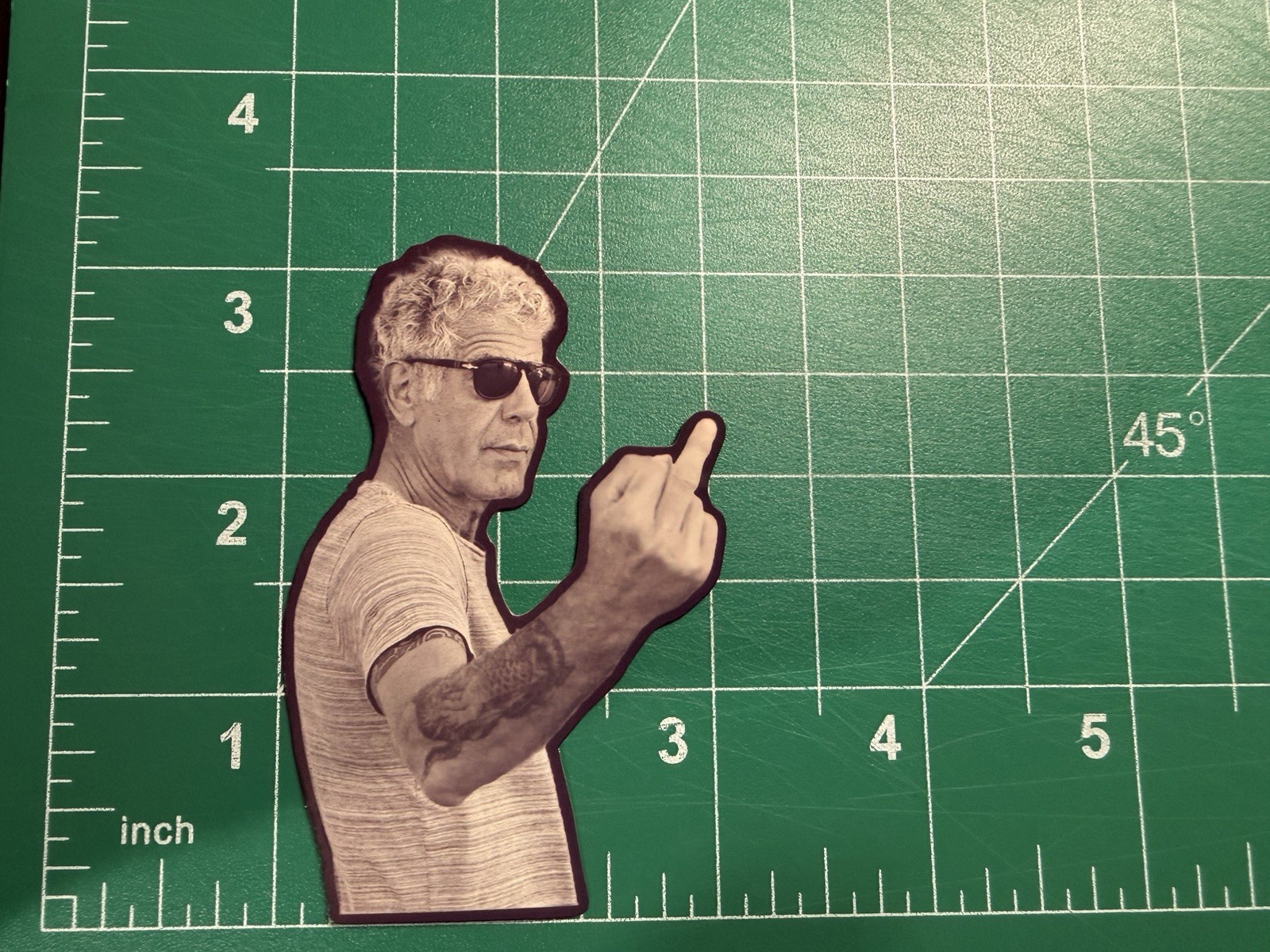 Anthony Bourdain Middle Finger – Laminated Vinyl Sticker – 2"x3"