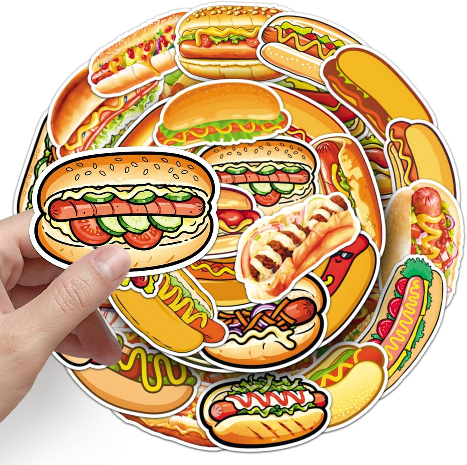 50 Pcs Hot Dog Stickers – Waterproof Vinyl Decals for Laptops, Phones, and More