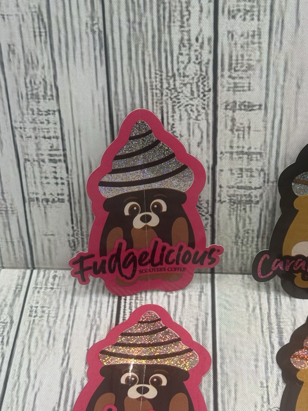 scooters coffee sticker **Licious SET Caramel & Fudge. Lot If 4 Stickers